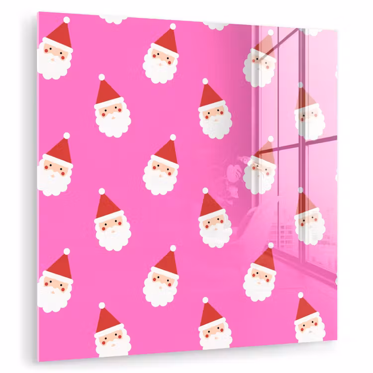Glas schilderij - Kerstman - Kerst - Roze - Rood — 1