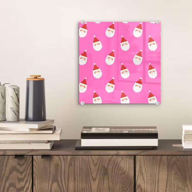 Glas schilderij - Kerstman - Kerst - Roze - Rood — 2