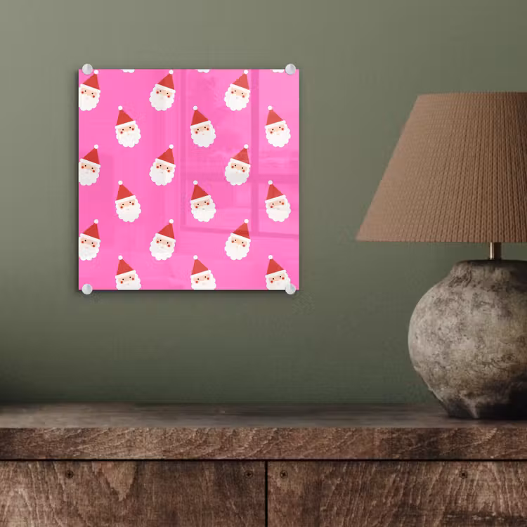 Glas schilderij - Kerstman - Kerst - Roze - Rood — 4