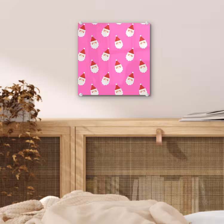 Glas schilderij - Kerstman - Kerst - Roze - Rood — 5