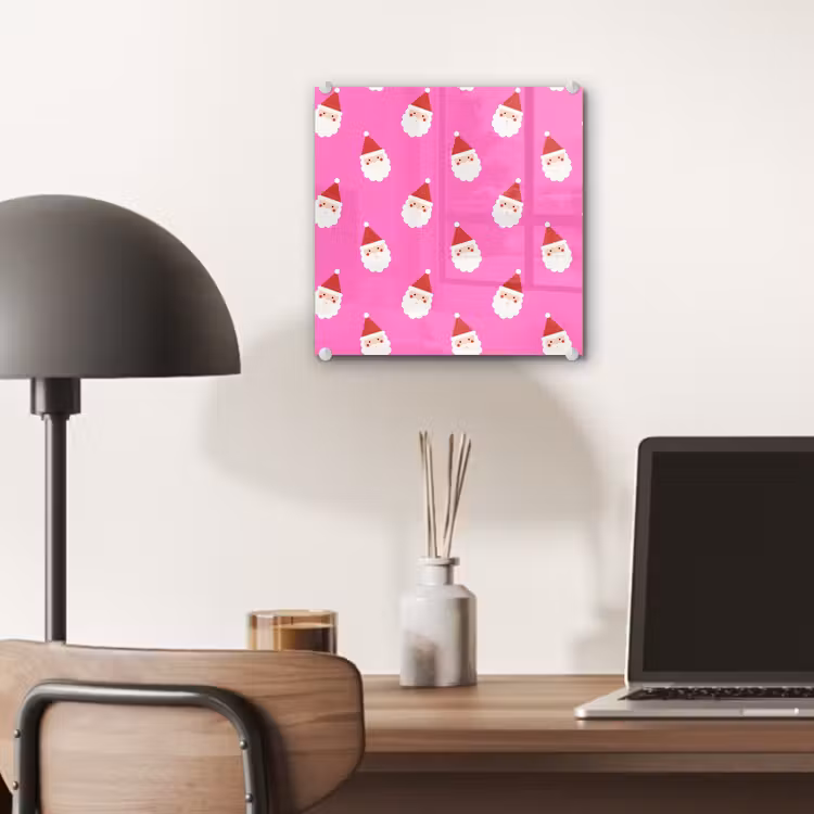 Glas schilderij - Kerstman - Kerst - Roze - Rood — 7