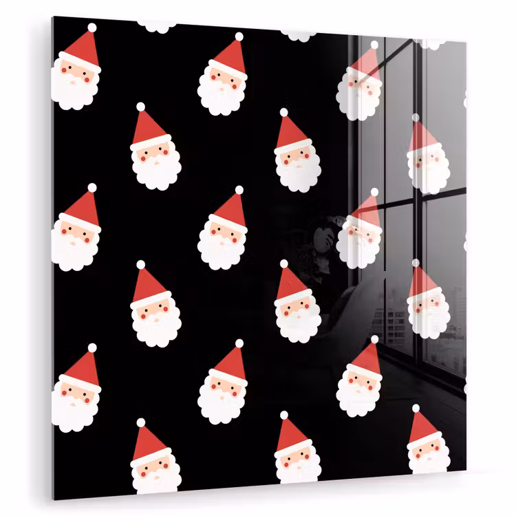 Glas schilderij - Kerstman - Kerst - Zwart — 1