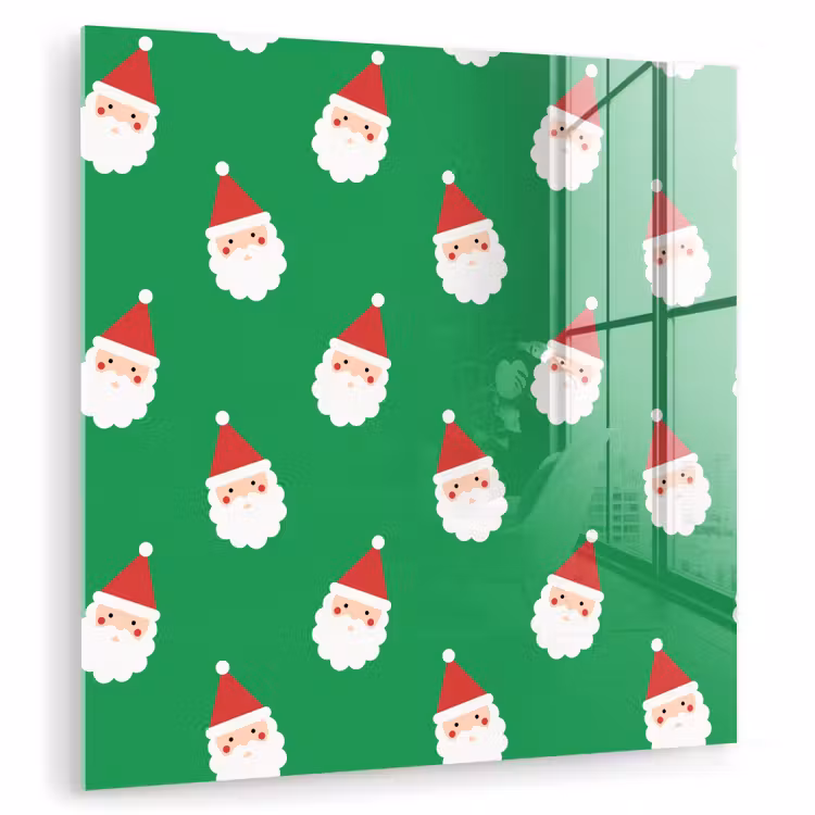 Glas schilderij - Kerstman - Kerst - Neon - Groen — 1