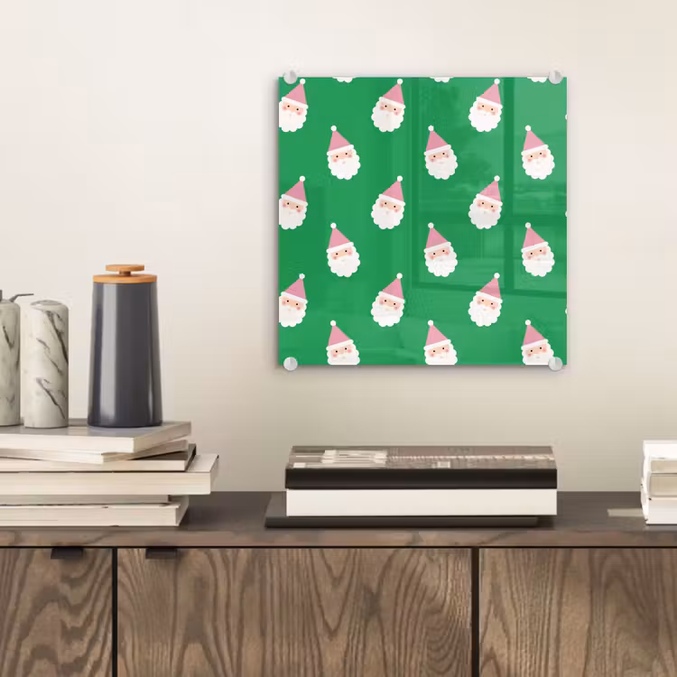 Glas schilderij - Kerstman - Kerst - Roze - Groen — 2