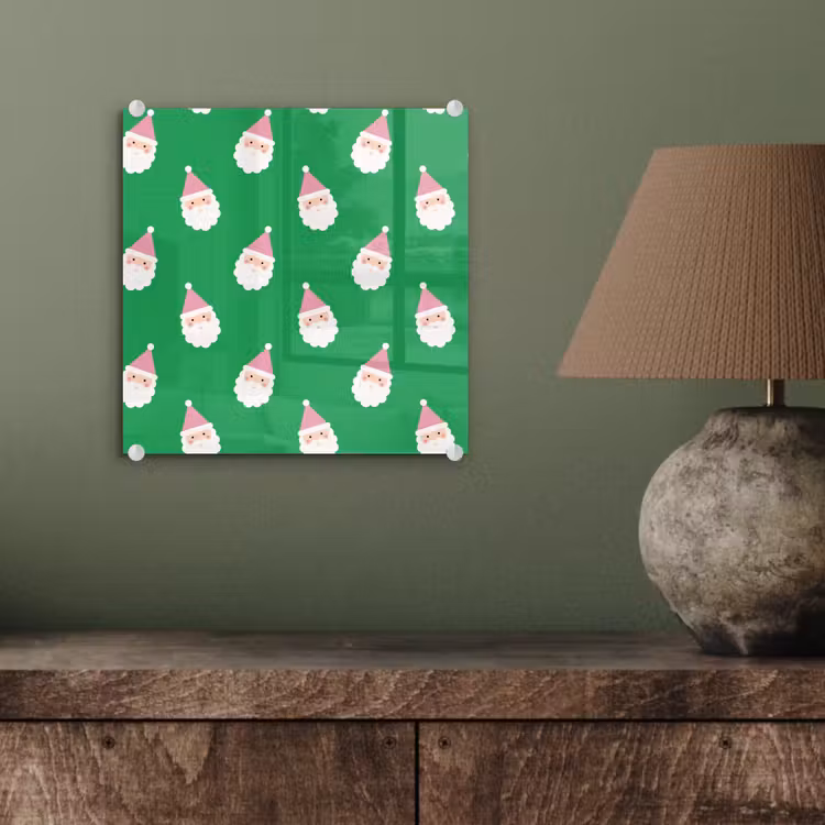 Glas schilderij - Kerstman - Kerst - Roze - Groen — 4