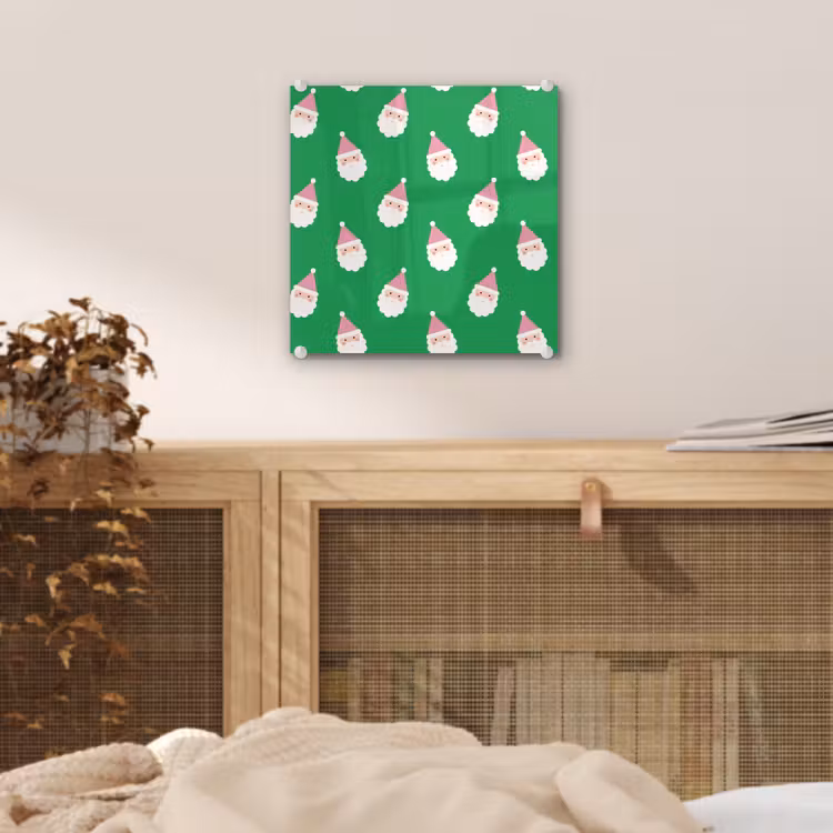 Glas schilderij - Kerstman - Kerst - Roze - Groen — 5
