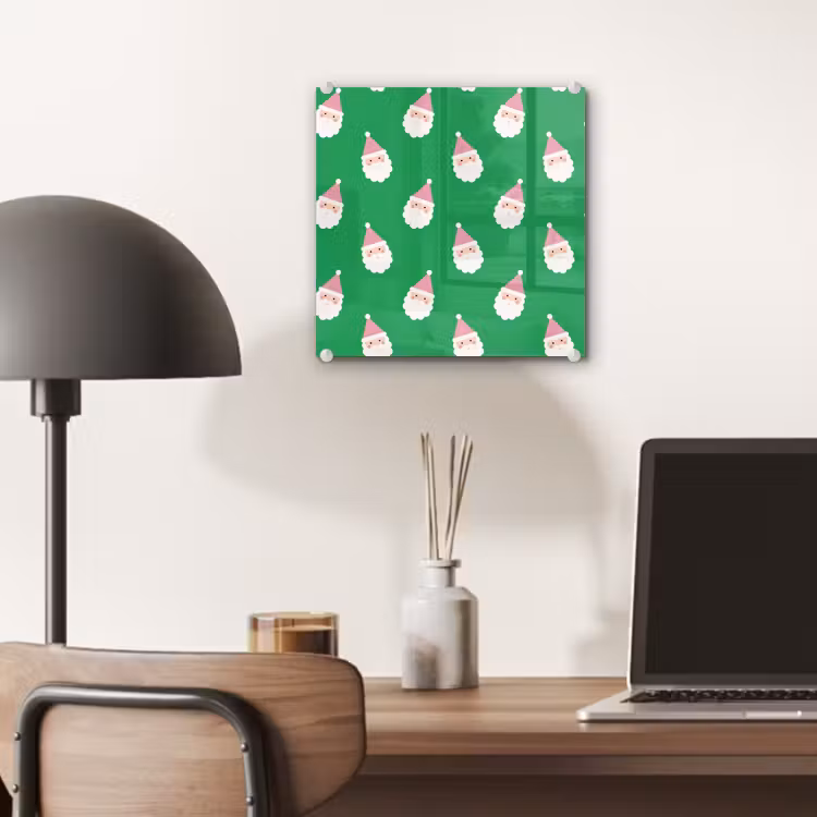 Glas schilderij - Kerstman - Kerst - Roze - Groen — 7