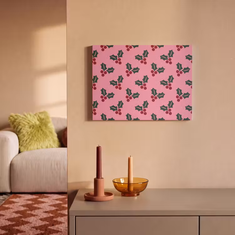 Akoestisch schilderij - Roze - Kerst - Hulst — 2