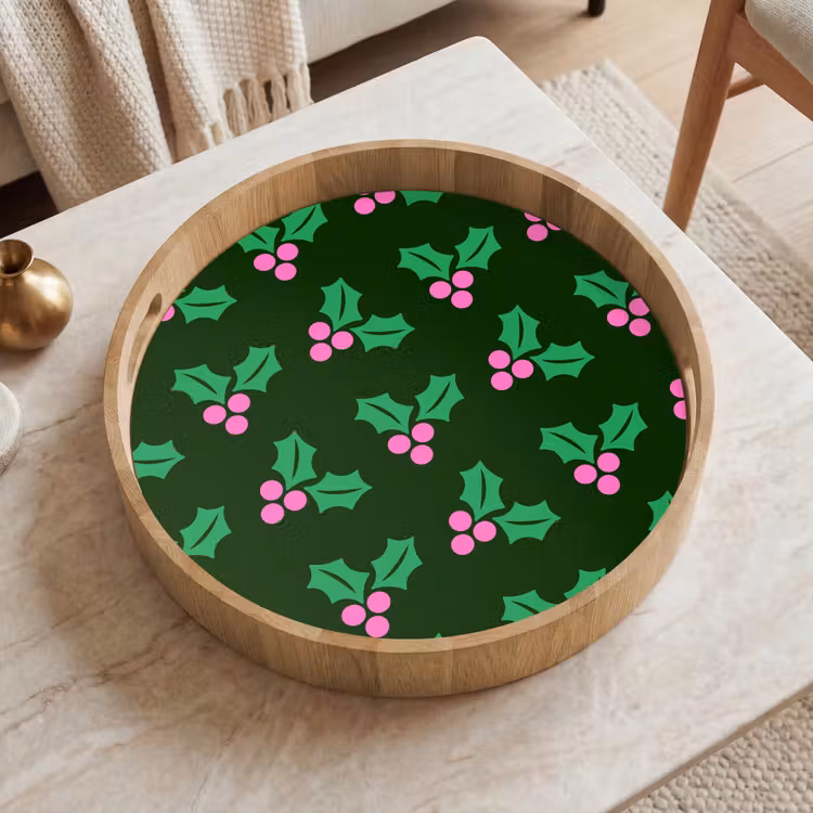 Dienblad - Hulst - Groen - Roze - Kerst — 2