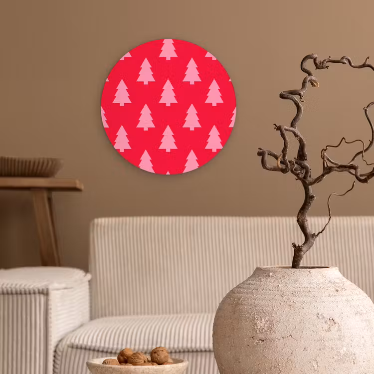 Wandcirkel - Glas - Kerstboom - Roze - Rood — 2