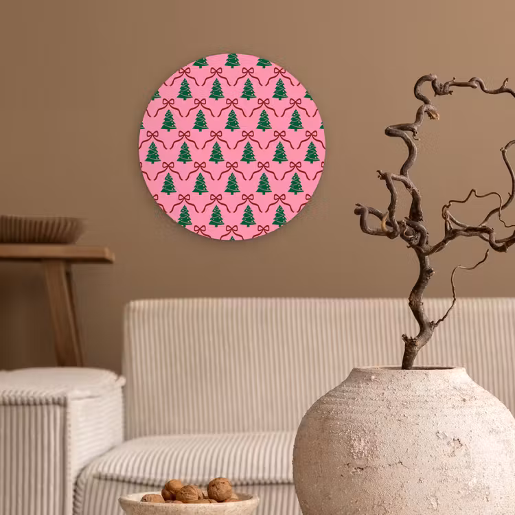 Wandcirkel - Glas - Kerst - Roze - Rood - Strik — 2
