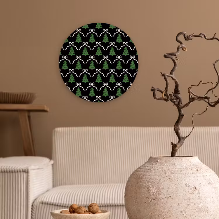 Wandcirkel - Glas - Kerst - Zwart - Wit - Strik — 2
