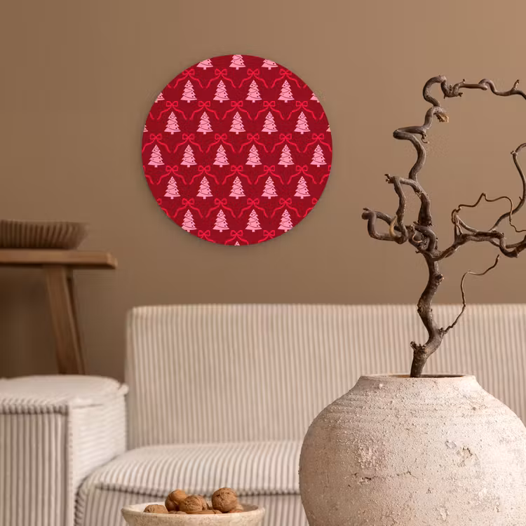 Wandcirkel - Glas - Strik - Rood - Roze - Kerst — 2