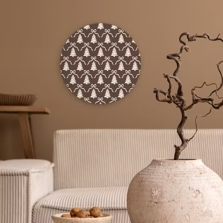 Wandcirkel - Glas - Strik - Taupe - Wit - Kerst — 2