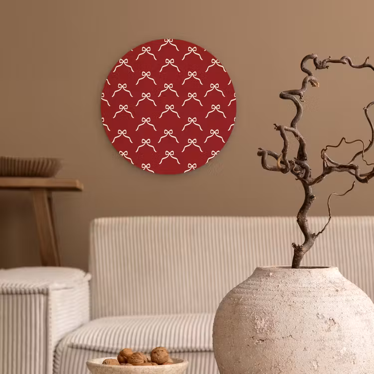 Wandcirkel - Glas - Strik - Kerst - Rood - Wit — 2