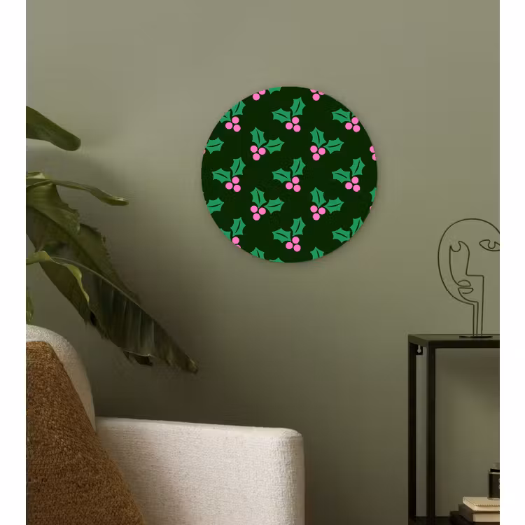 Wandcirkel - Glas - Hulst - Groen - Roze - Kerst — 3