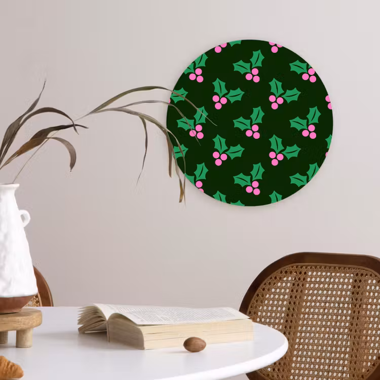Wandcirkel - Glas - Hulst - Groen - Roze - Kerst — 4
