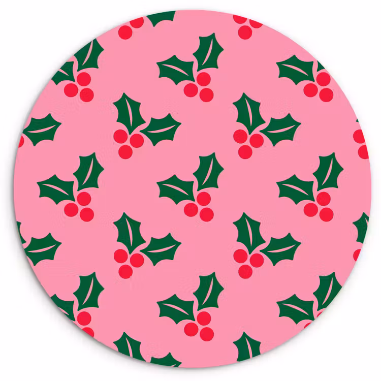Wandcirkel - Glas - Hulst - Kerst - Roze — 1