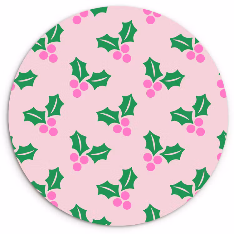 Wandcirkel - Glas - Kerst - Hulst - Roze — 1