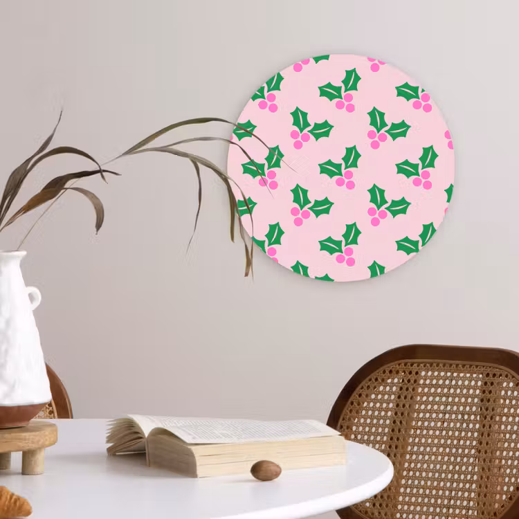 Wandcirkel - Glas - Kerst - Hulst - Roze — 4