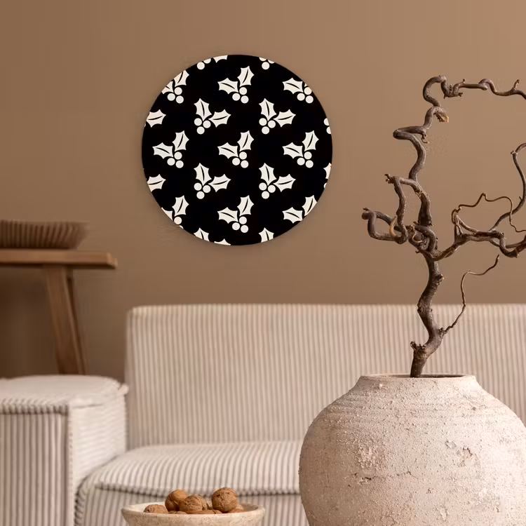 Wandcirkel - Glas - Kerst - Zwart - Wit - Hulst — 2