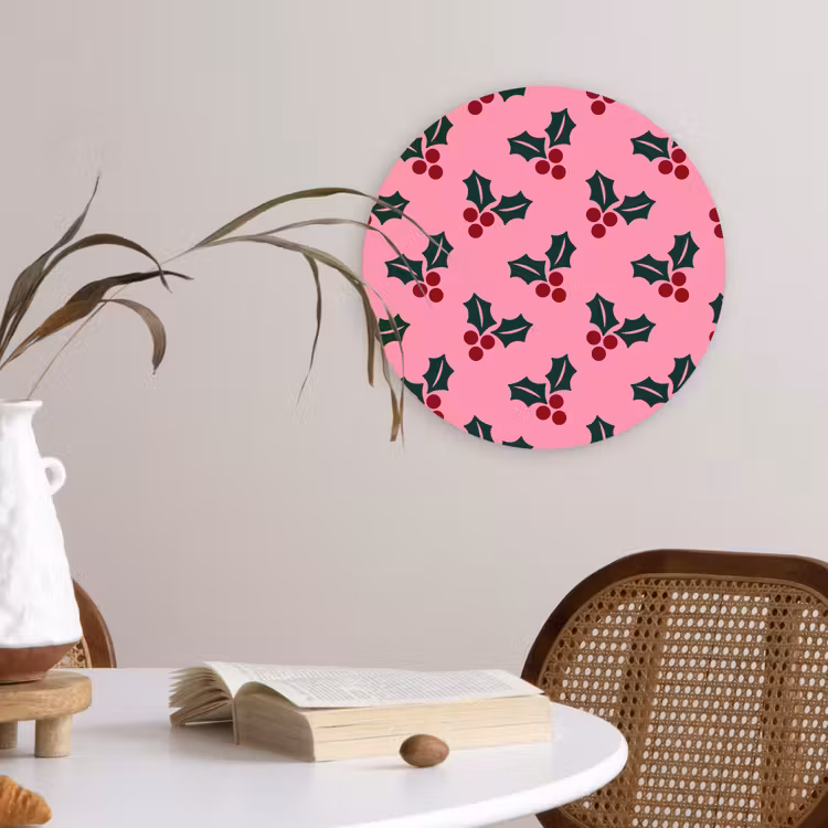 Wandcirkel - Glas - Roze - Kerst - Hulst — 4