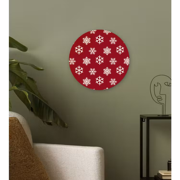 Wandcirkel - Glas - Sneeuwvlok - Rood - Wit - Kerst — 3