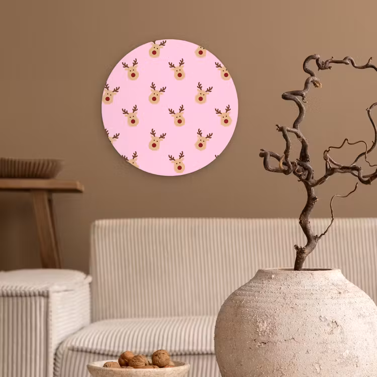 Wandcirkel - Glas - Rendieren - Kerst - Roze — 2