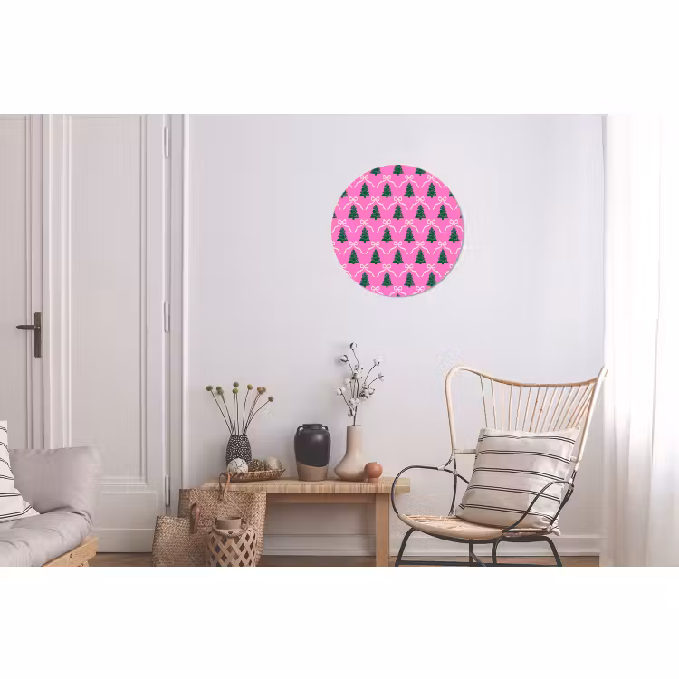 Wandcirkel - Aluminium - Kerst - Roze - Wit - Strik — 2