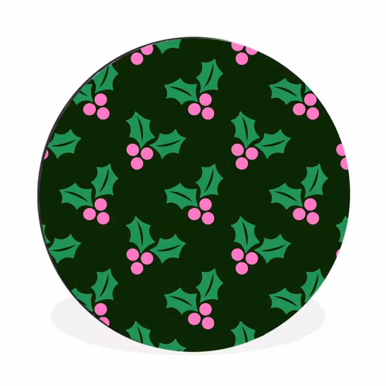 Wandcirkel - Aluminium - Hulst - Groen - Roze - Kerst — 1
