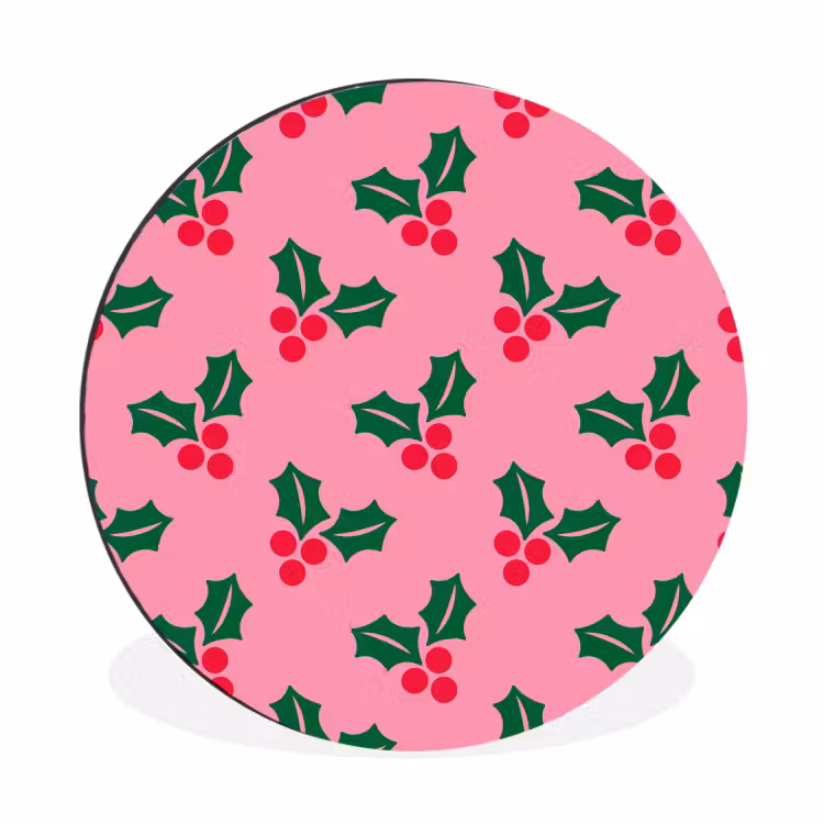 Wandcirkel - Aluminium - Hulst - Kerst - Roze — 1