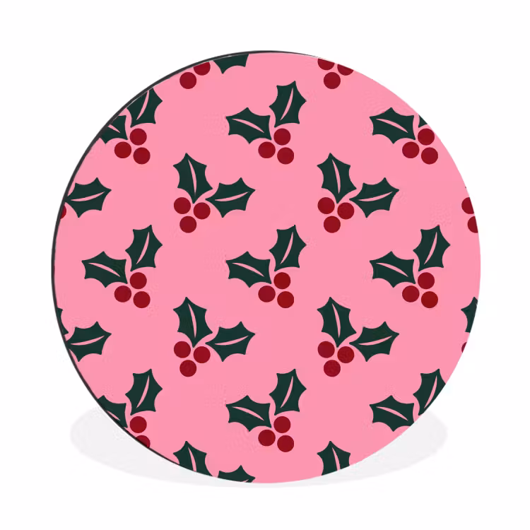 Wandcirkel - Aluminium - Roze - Kerst - Hulst — 1
