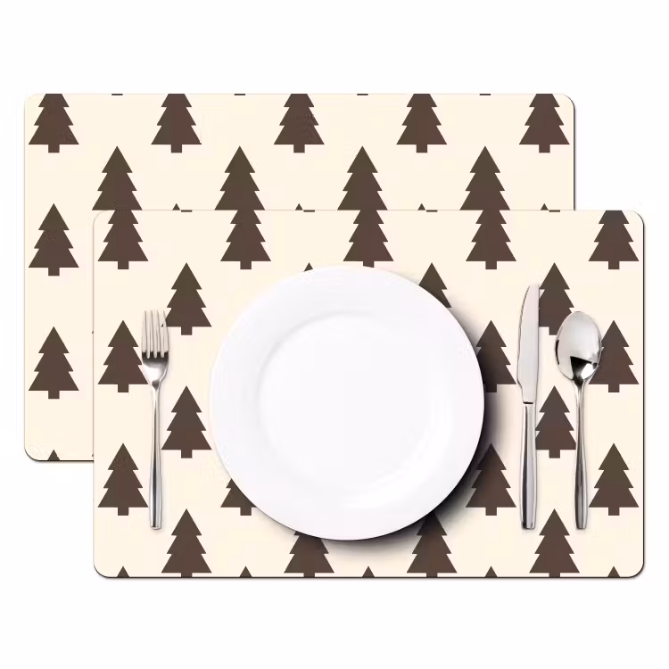 Placemat - 6 stuks - Kerstboom - Crème - Grijs — 2
