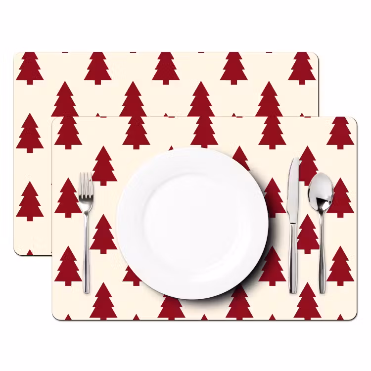 Placemat - 6 stuks - Kerstboom - Crème - Rood — 2