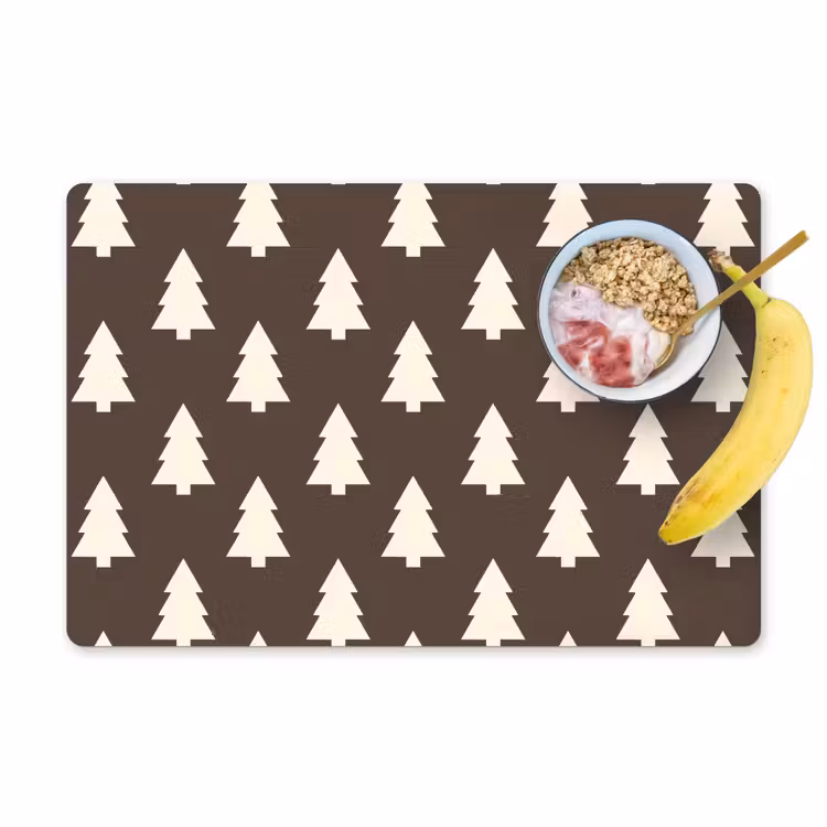 Placemat - 6 stuks - Kerstboom - Grijs - Crème — 1