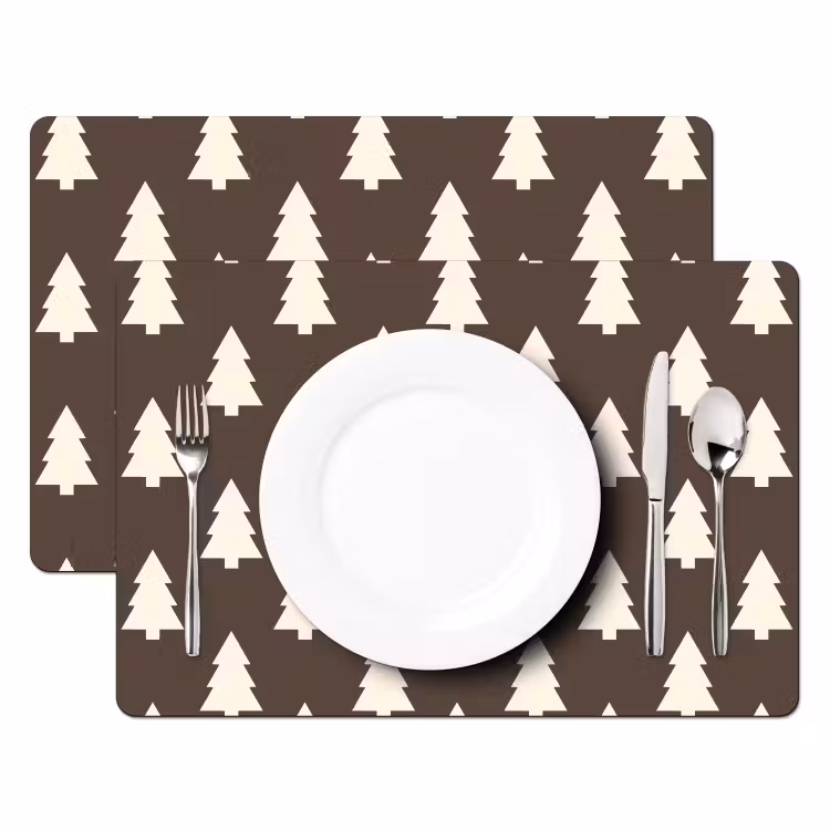Placemat - 6 stuks - Kerstboom - Grijs - Crème — 2