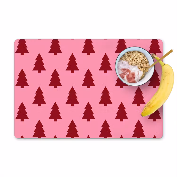 Placemat - 6 stuks - Kerstboom - Rood - Roze — 1