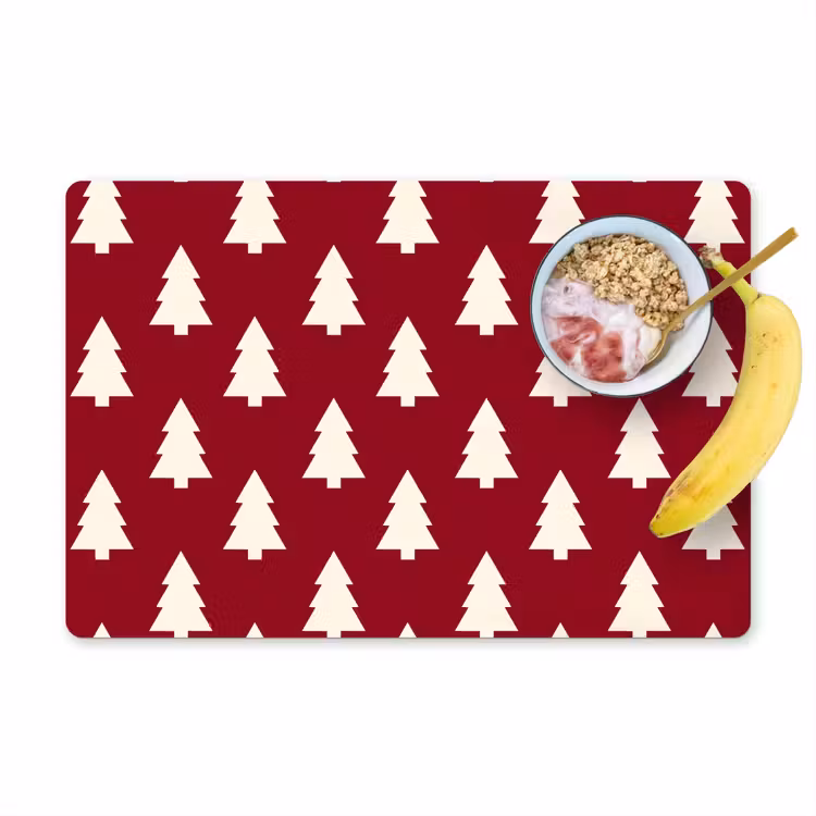 Placemat - 6 stuks - Kerstboom - Rood - Wit — 1