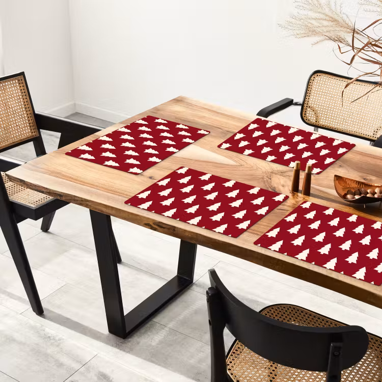 Placemat - 6 stuks - Kerstboom - Rood - Wit — 5