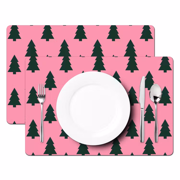 Placemat - 6 stuks - Kerstboom - Roze - Groen — 2