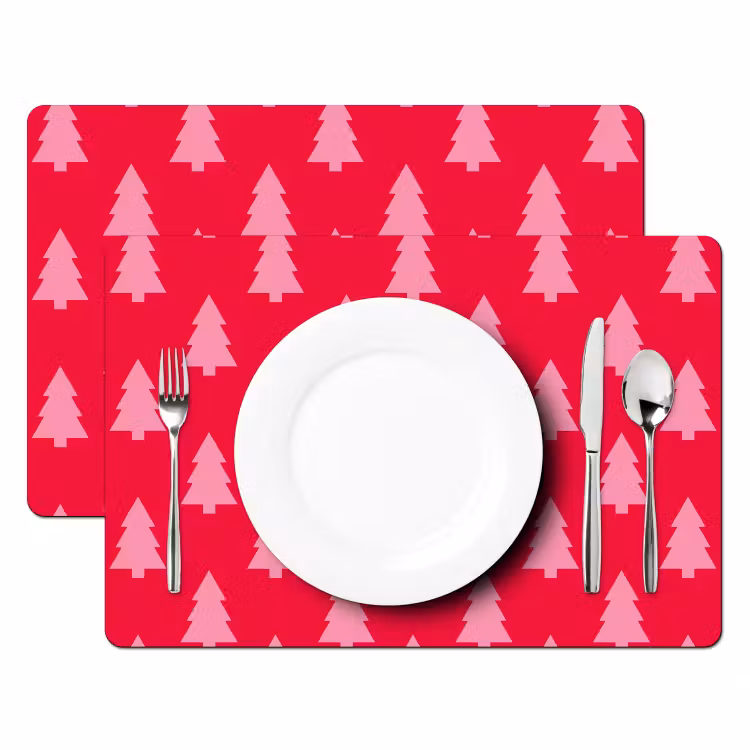Placemat - 6 stuks - Kerstboom - Roze - Rood — 2