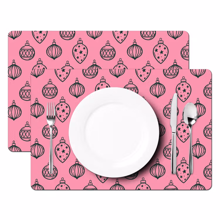 Placemat - 6 stuks - Kerstbal - Groen - Roze — 2