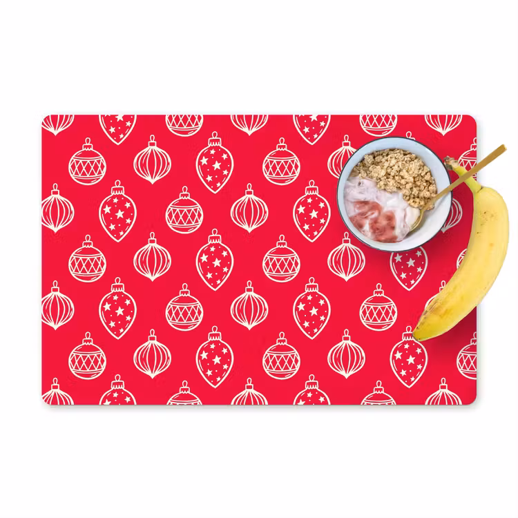 Placemat - 6 stuks - Kerstbal - Rood - Wit — 1