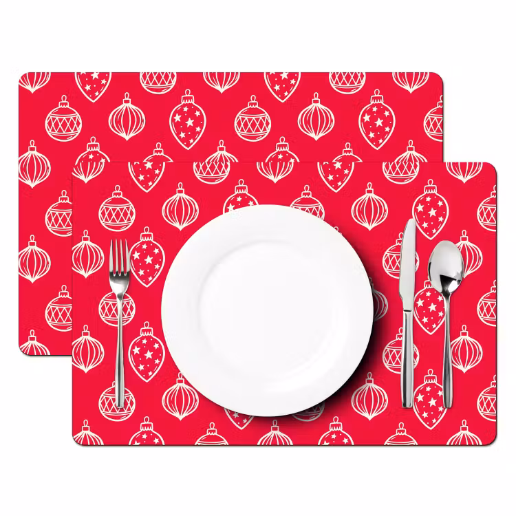 Placemat - 6 stuks - Kerstbal - Rood - Wit — 2