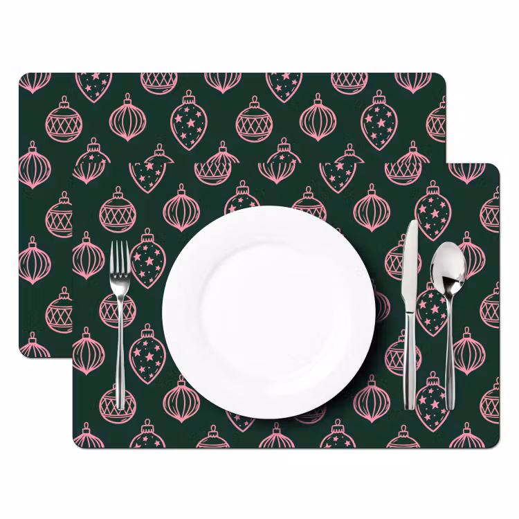 Placemat - 6 stuks - Kerstbal - Roze - Groen — 2