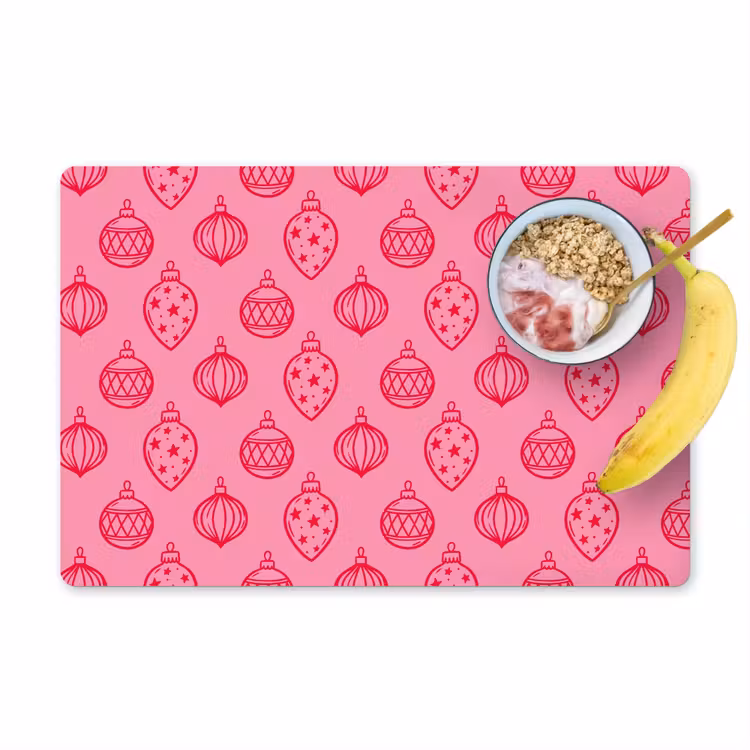 Placemat - 6 stuks - Kerstbal - Roze - Rood — 1