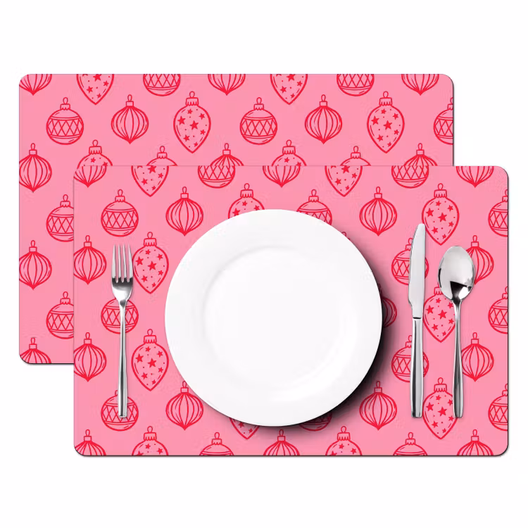 Placemat - 6 stuks - Kerstbal - Roze - Rood — 2