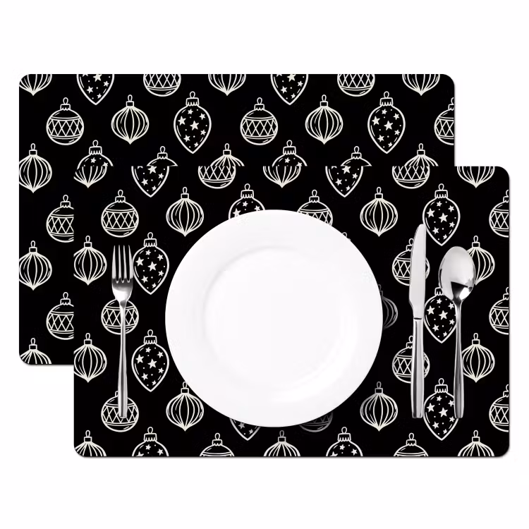 Placemat - 6 stuks - Kerstbal - Wit - Zwart — 2