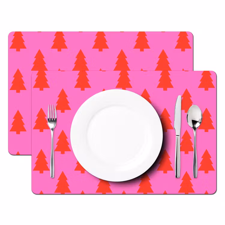 Placemat - 6 stuks - Kerstboom - Rood - Neon — 2