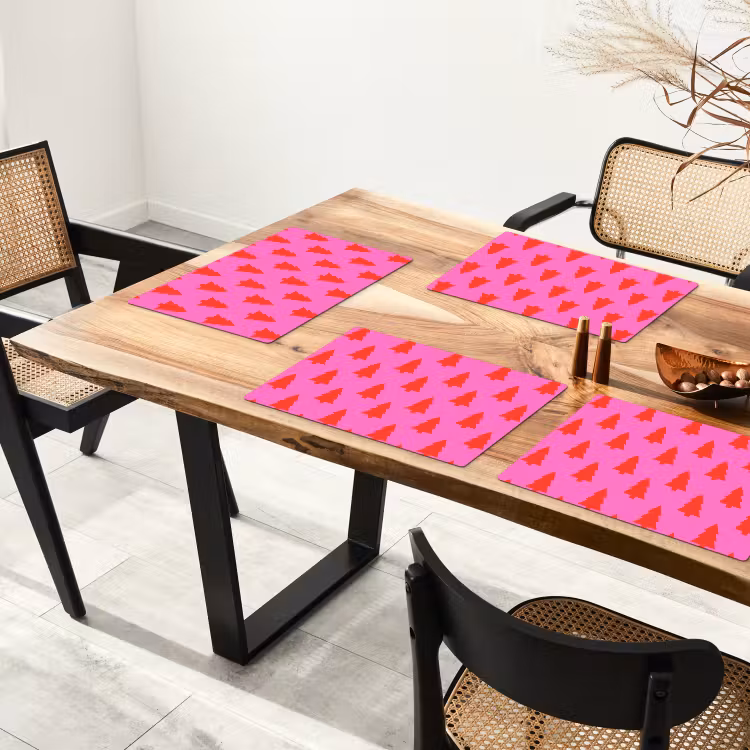 Placemat - 6 stuks - Kerstboom - Rood - Neon — 3
